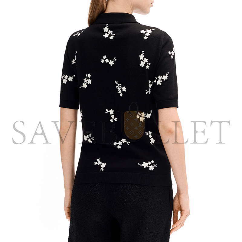 Ch**el polo cotton & silk black & white p81379